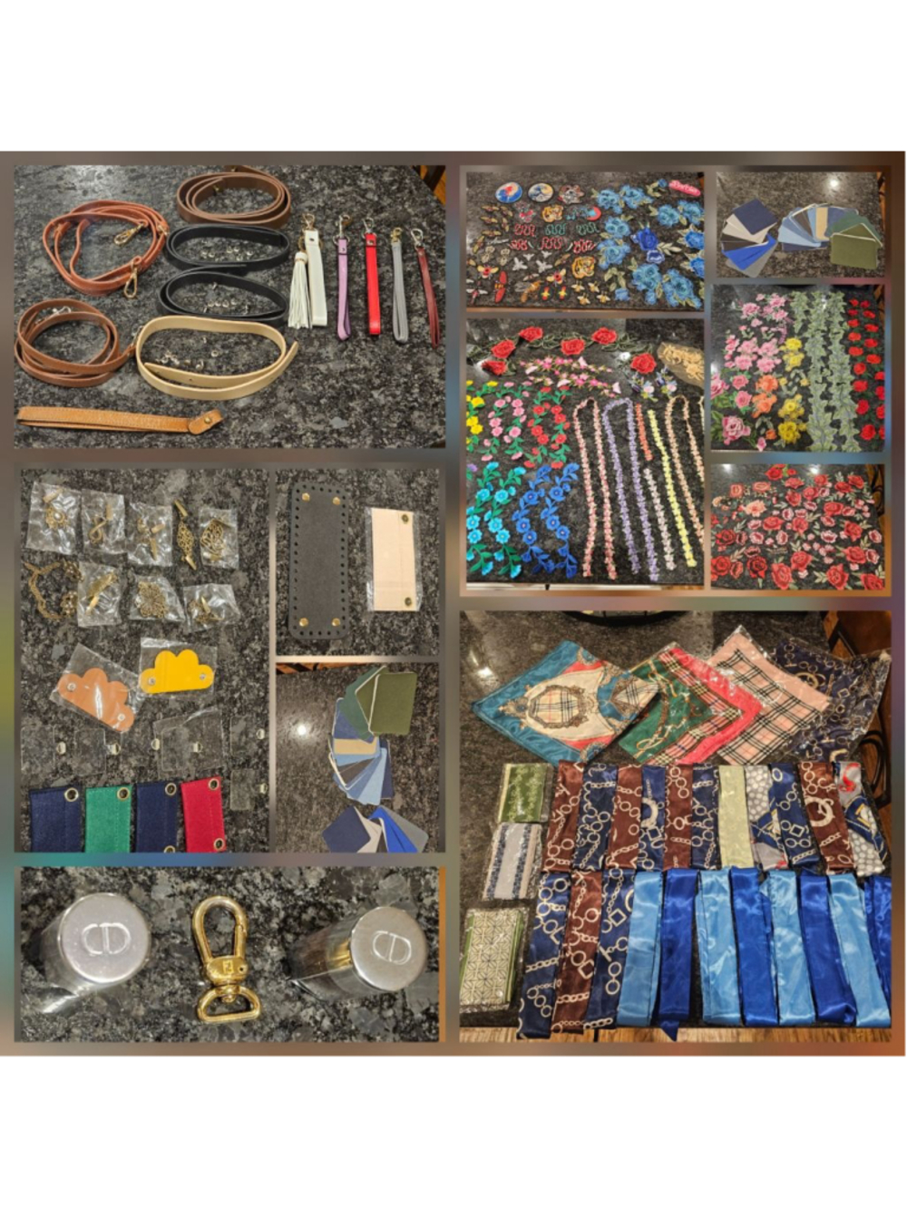 Lot of 6 Purse Straps, 6 Wristlets, 29, Over 150 Patches, 9 Broach Clasps & More